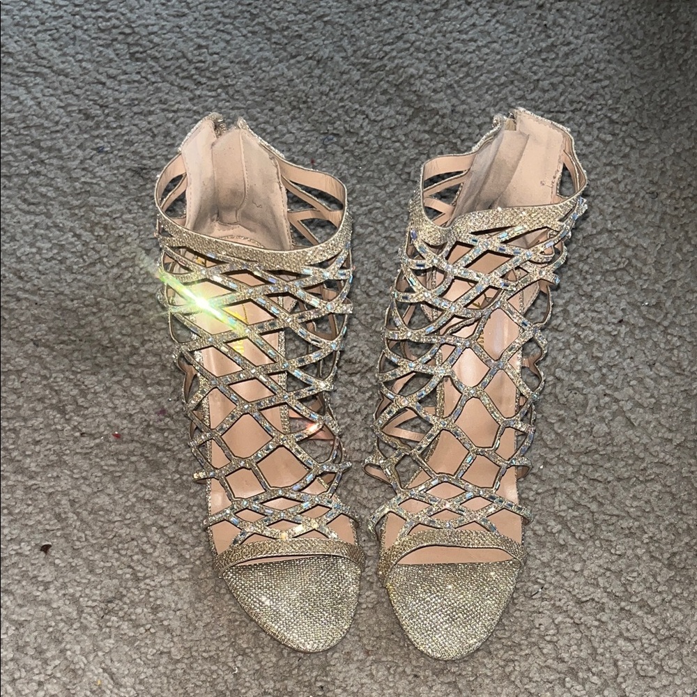 Elegant Gold Strappy Women's Heels